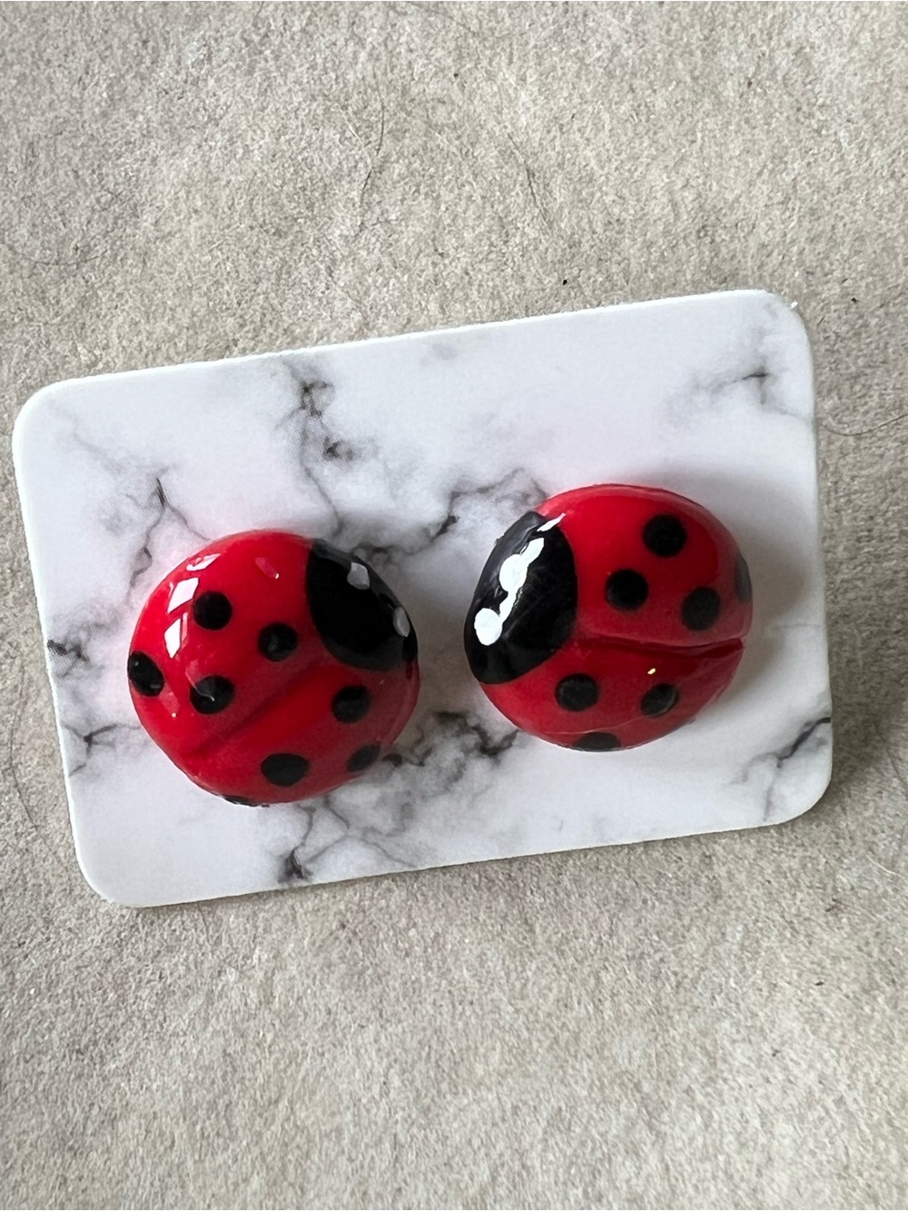 Handmade Red Ladybug Stud Earrings